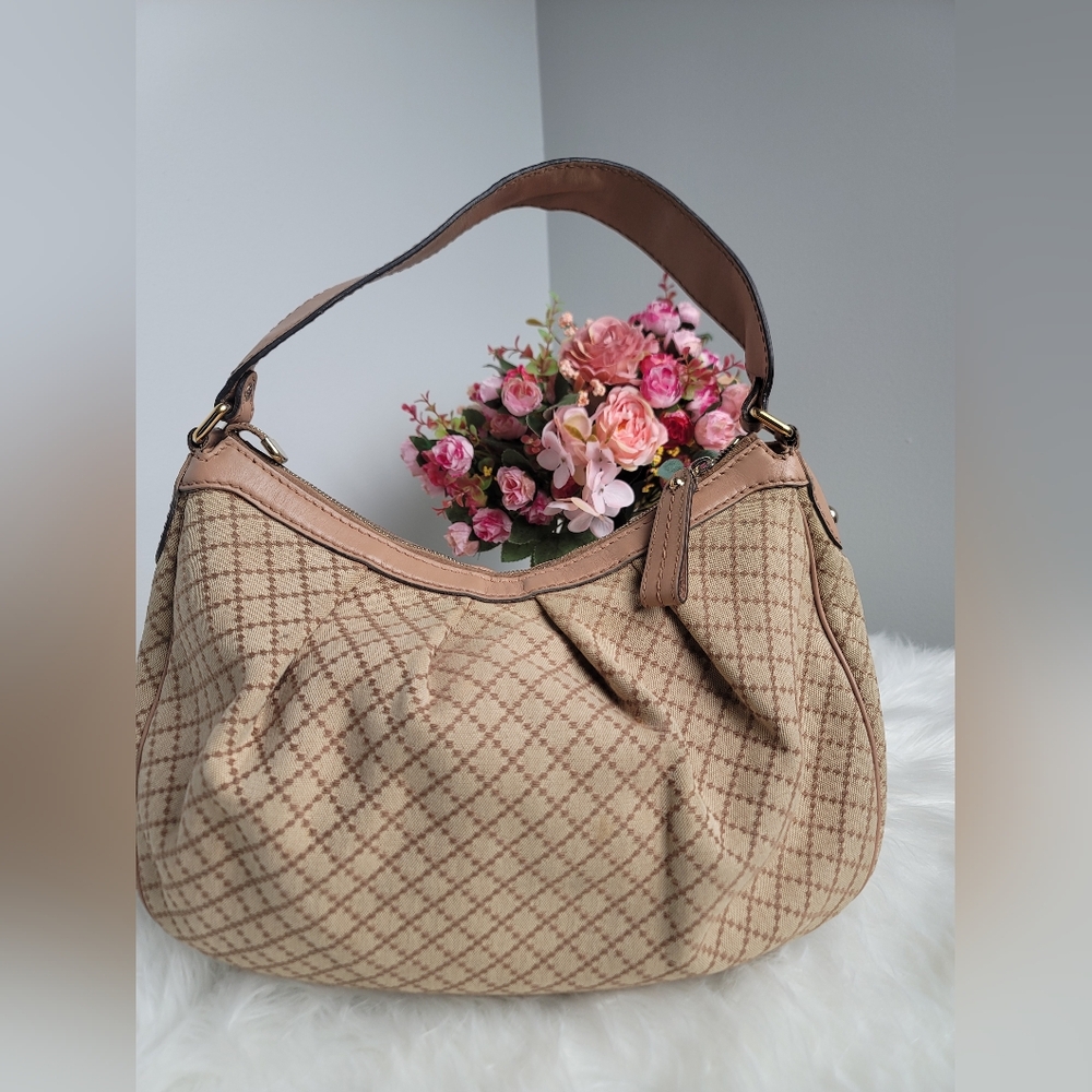 Gucci Beige/Pink Diamante Canvas And Leather Medium Sukey Hobo - Picture 7 of 17
